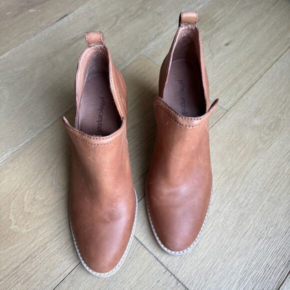 JEFFREY CAMPBELL Rosalee Tan Boots Sz 7.5 Leather Slip On Stacked Block Heel - Picture 8 of 8